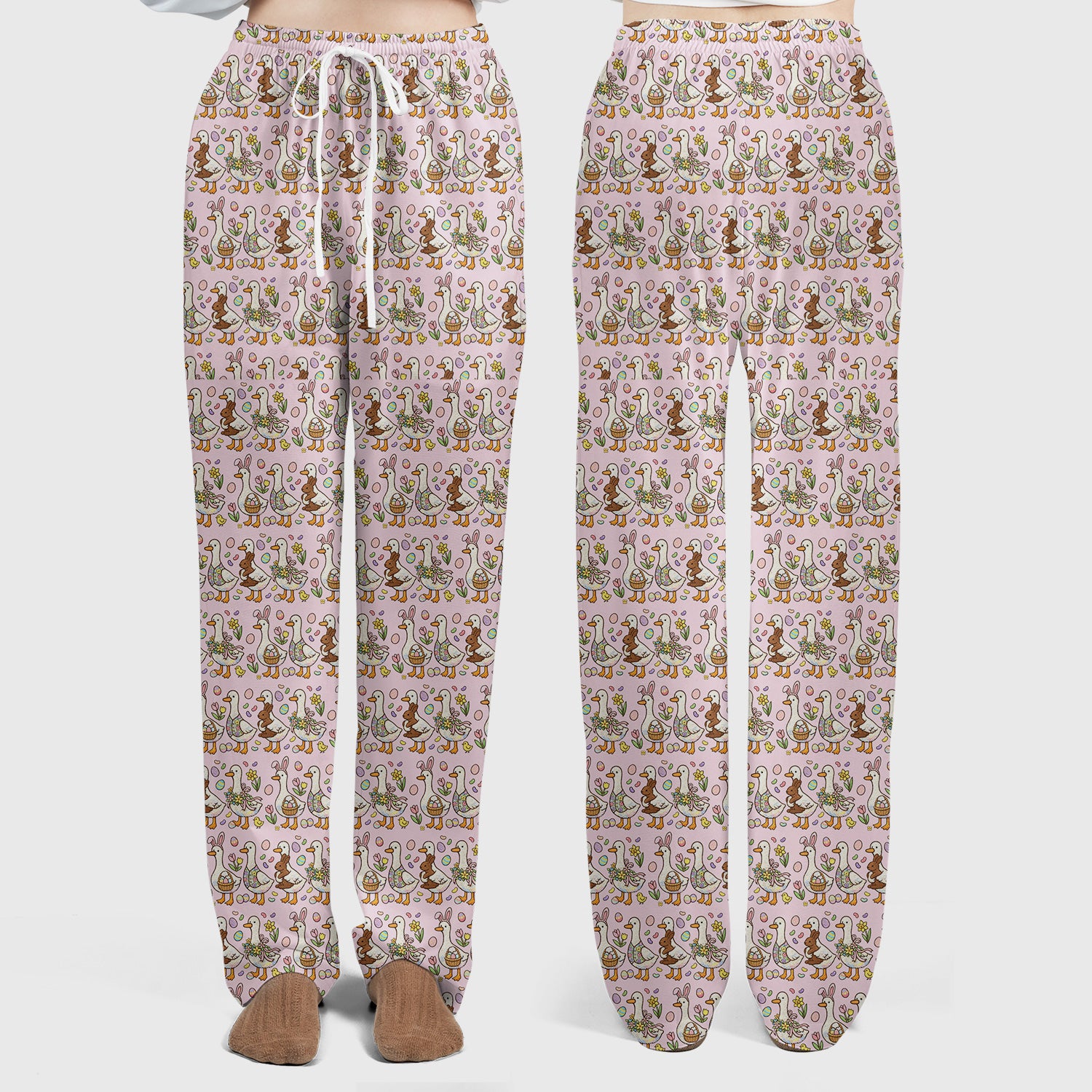 Easter Theme Duck and Bunny Egg Floral Print Scrub Set, Breathable Med Uniform