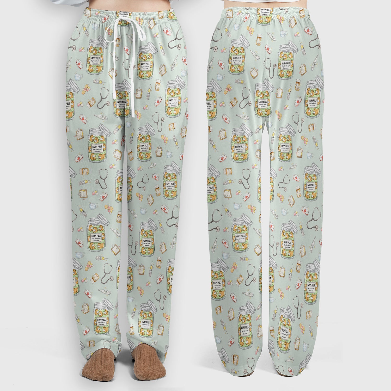 Happy Pills Horse Medical Print Women's Scrub Set, Scrub Pants and V-Neck Top