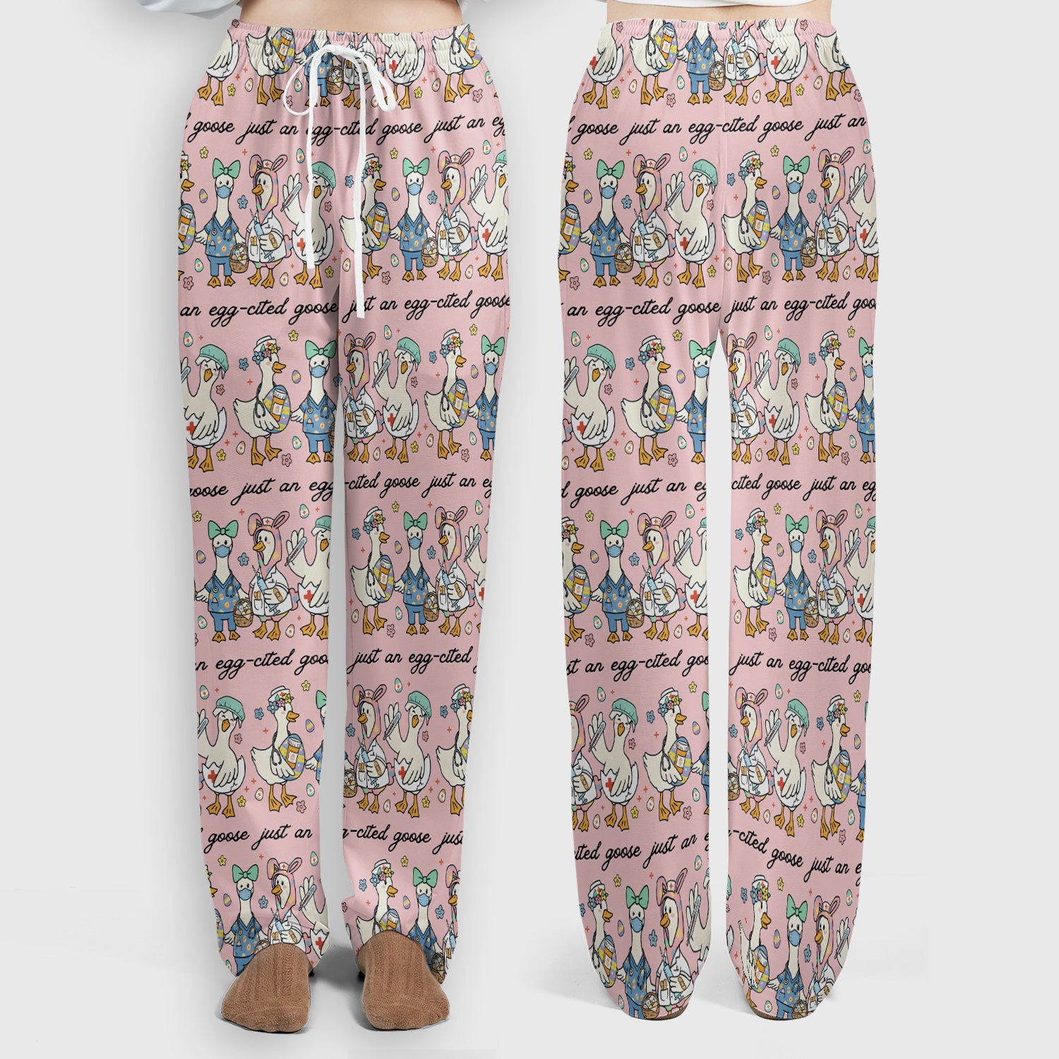Funny Easter Nurse Goose Pattern Scrub Set, Scrub Pants and V Neck Top