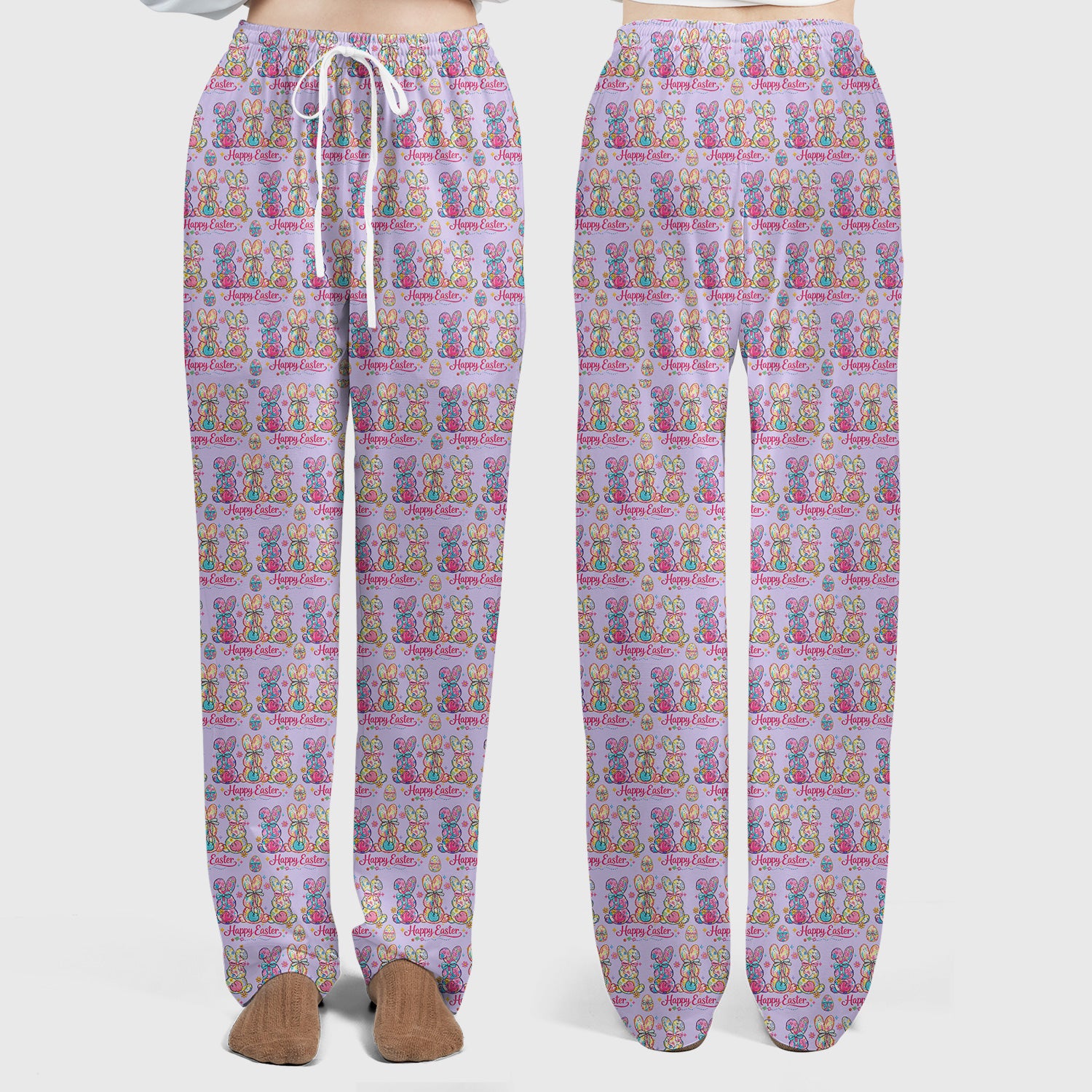 Pink Happy Easter Bunny Pattern Scrub Set, Scrub Pants and V Neck Top