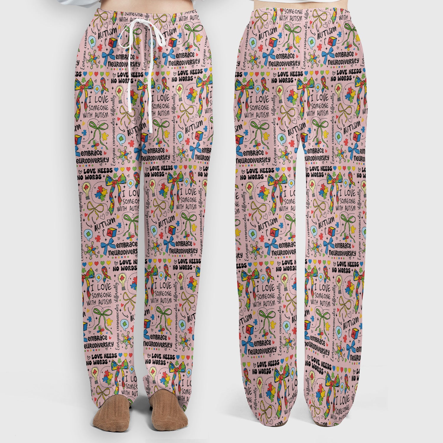 Autism Awareness Puzzle Ribbon Pattern Scrub Set, Scrub Pants and V Neck Top