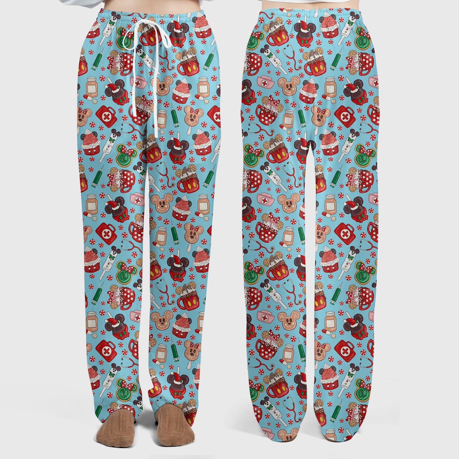 Gingerbread Christmas Comfortable Scrub Set for Nurses - Funny Cookies Candy Cupcake Pants and V Neck Top - Holiday Med Uniform