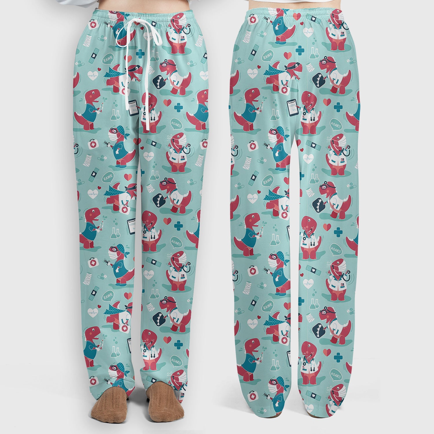 Cute Dinosaur Doctor Medical Pattern Scrub Set, Women's Scrub Sets