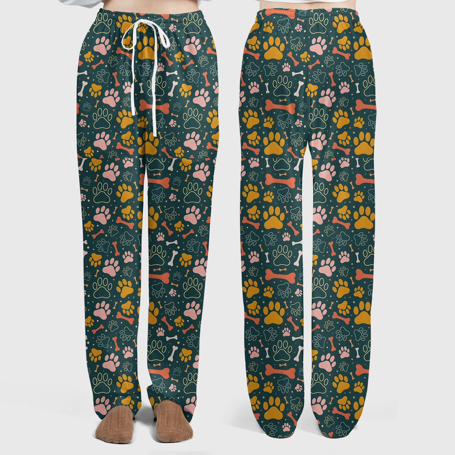 Cute Paw Print Dog Pattern Scrub Set, Breathable Med Uniform