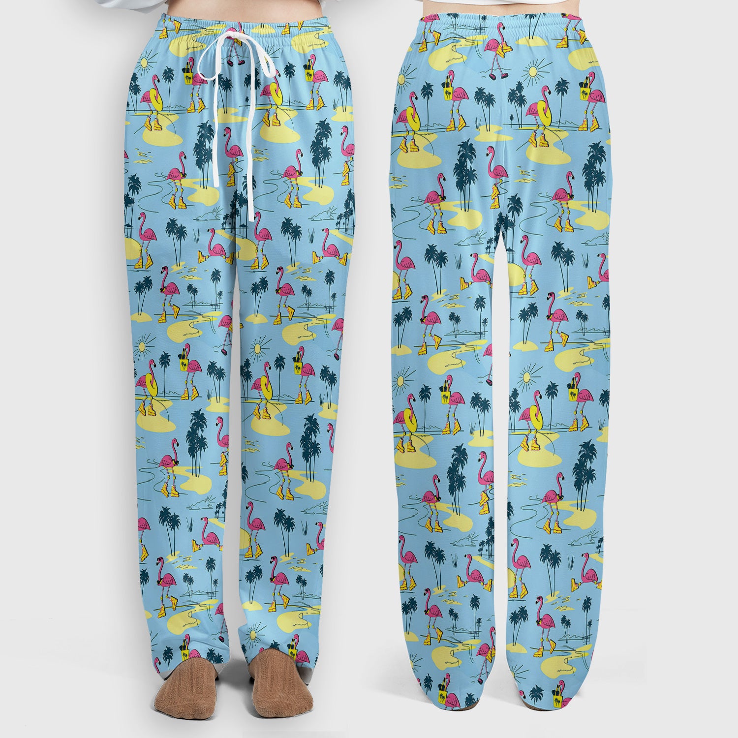 Retro Flamingo Nurse Print Scrub Set, Scrub Pants and V Neck Top