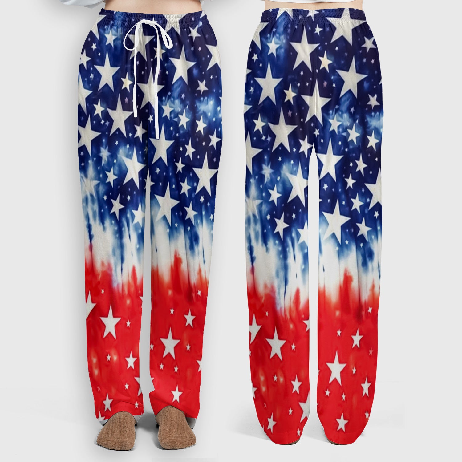 Patriotic Stars Tie Dye Pattern Scrub Set, Scrub Pants and V Neck Top
