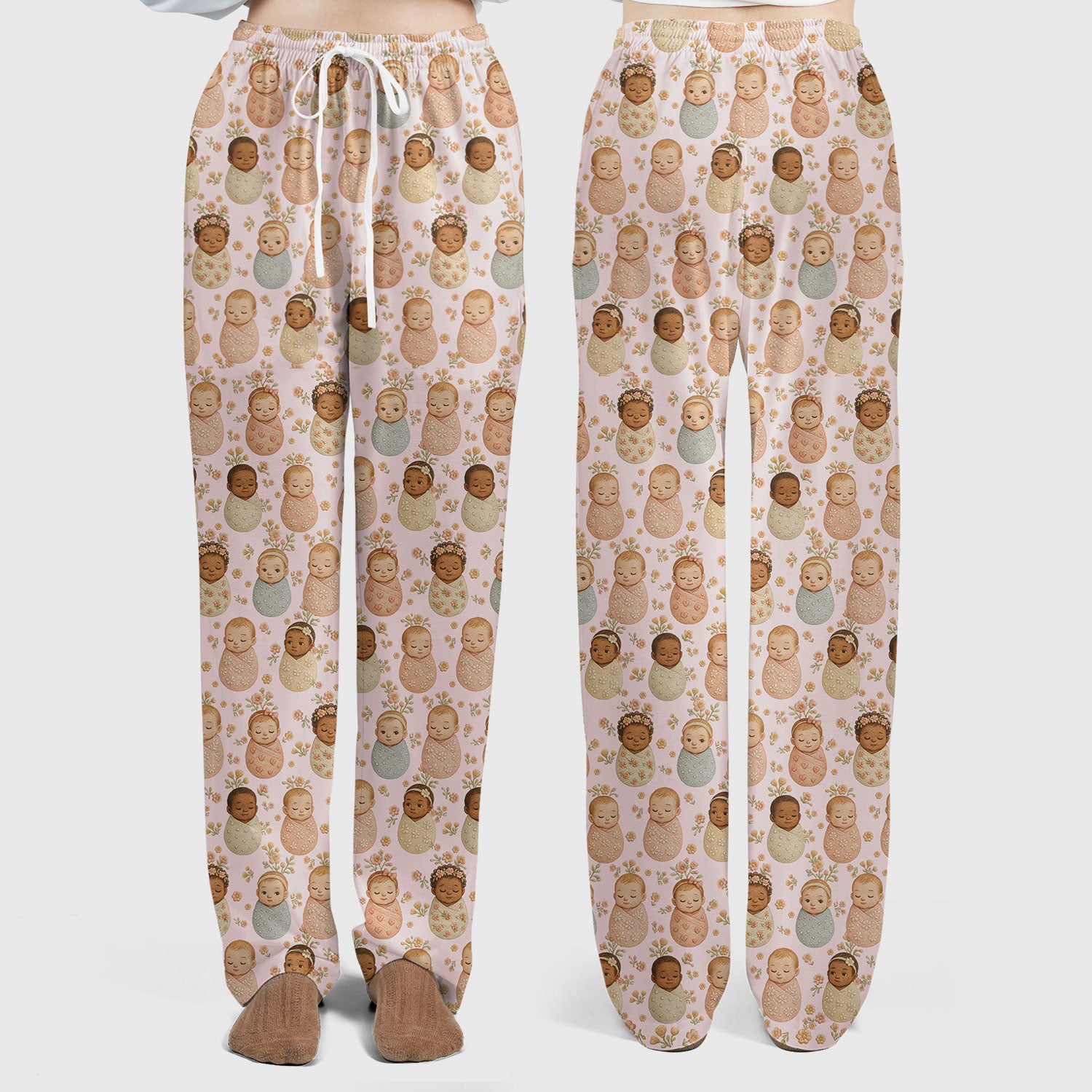 Sweet Newborn Baby Floral Print Women's Scrub Set, Breathable Med Uniform
