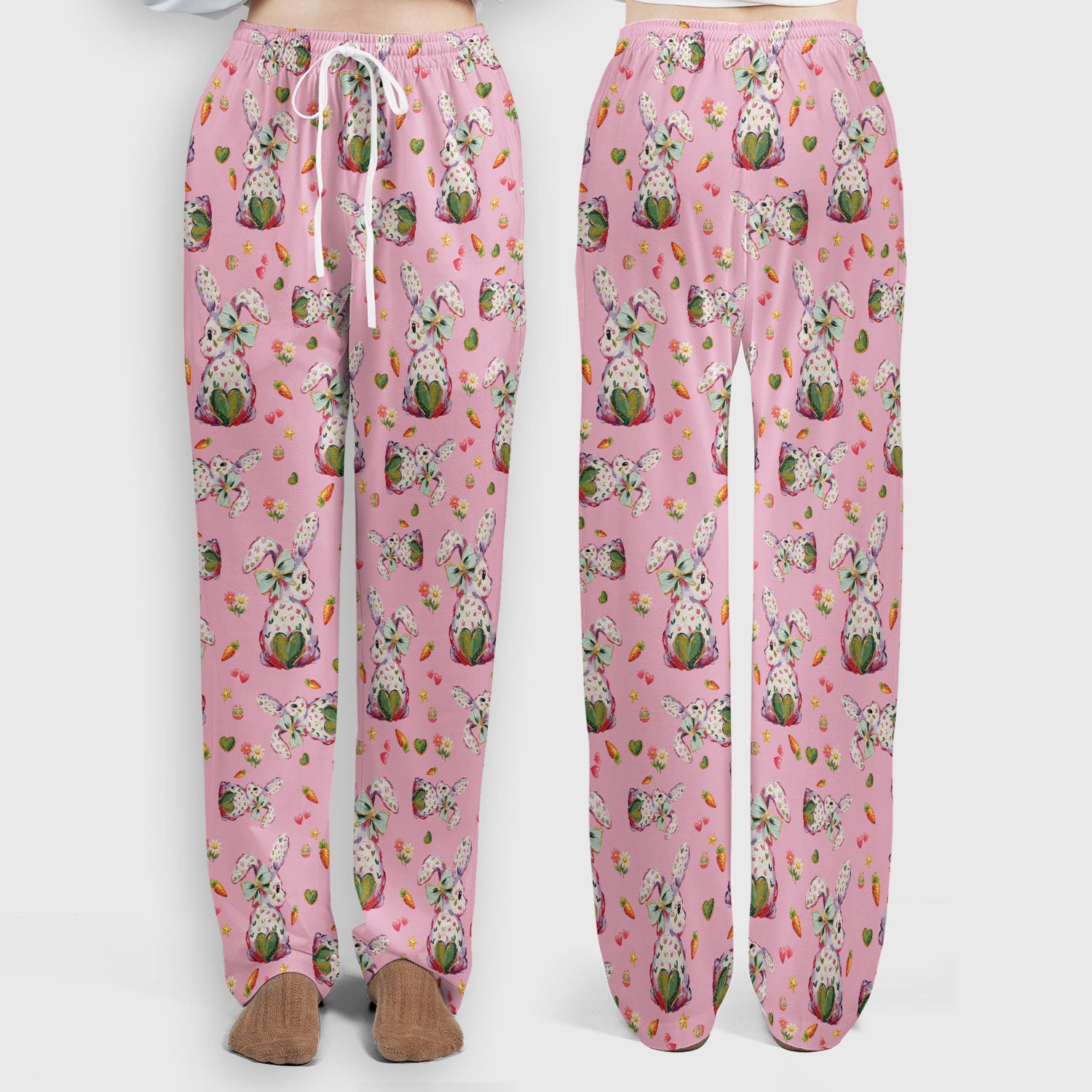 Cute Pastel Bunny Easter Pattern Scrub Set, Scrub Pants and V Neck Top