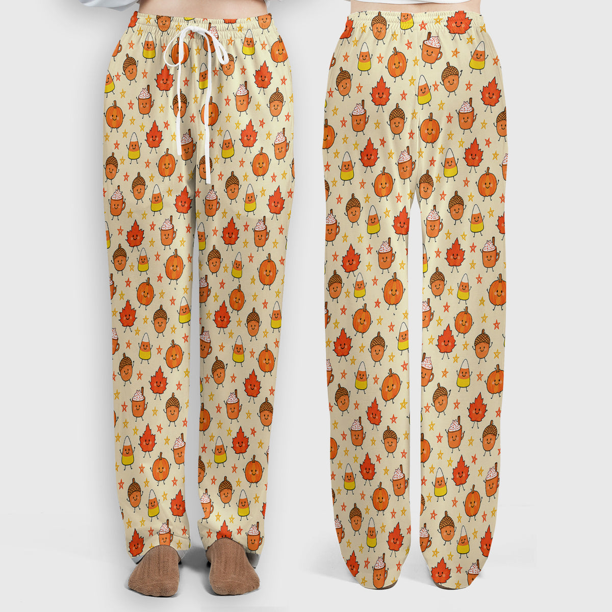 Cute Fall Pumpkin Spice Doodles Scrub Set, Scrub Pants and V Neck Top