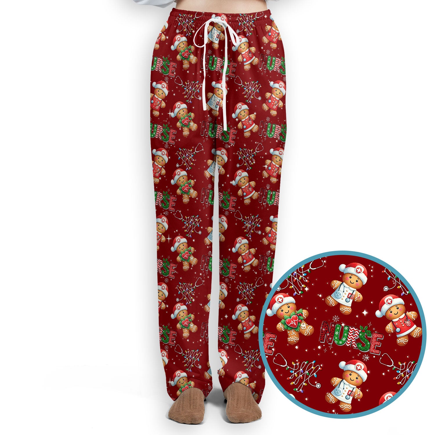 Christmas Gingerbread Women's Scrub Sets - Comfortable Scrubs for Nurses - Funny Xmas Scrub Pants and V Neck Top for RN CNA LPN