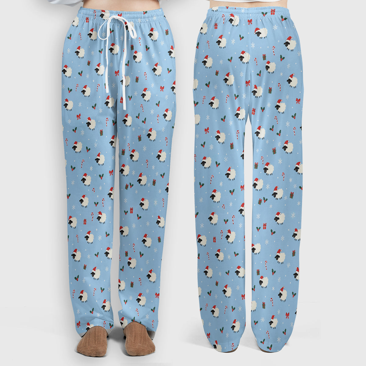 Cute Christmas Sheep Pattern Scrub Set, Scrub Pants and V Neck Top