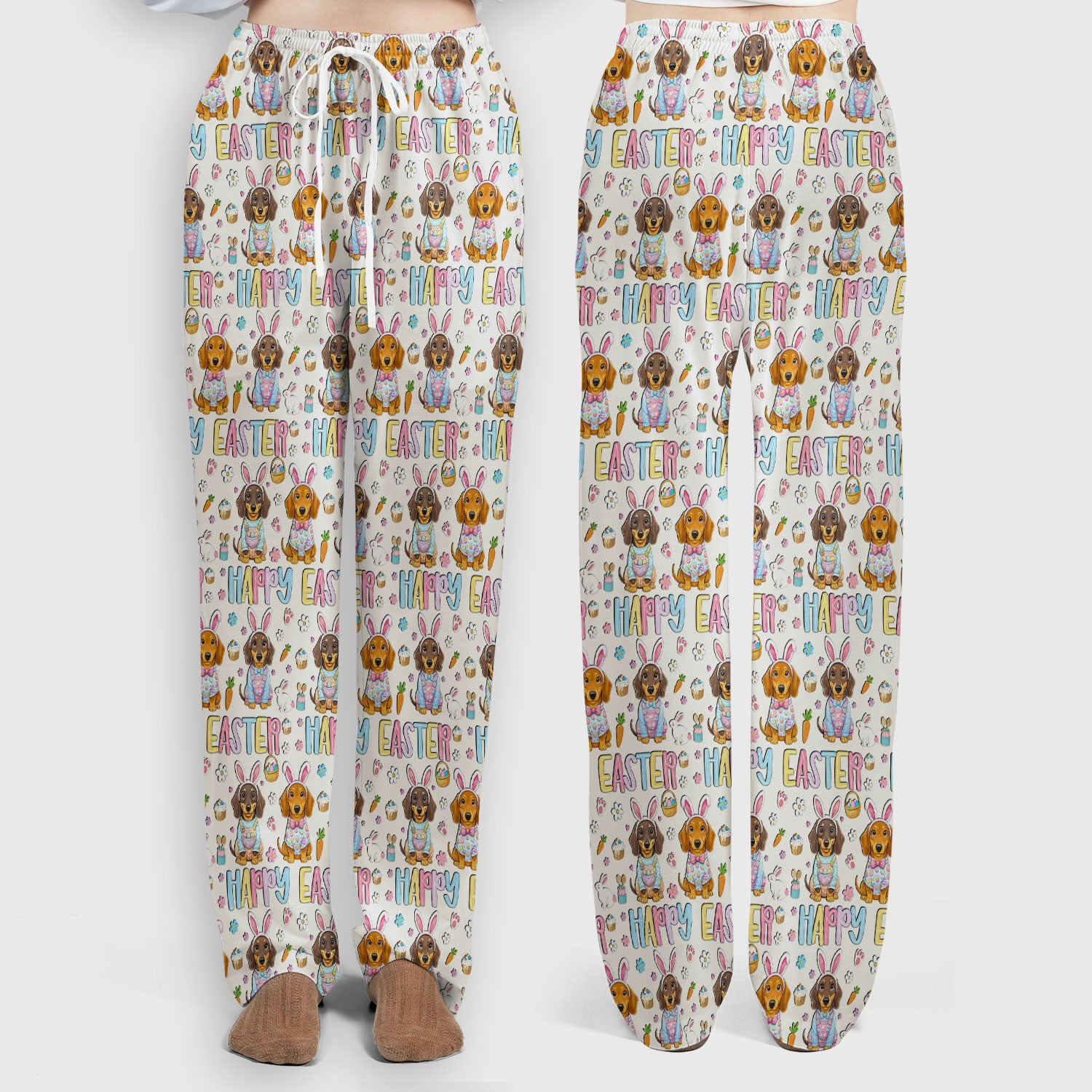 Happy Easter Dachshund Puppy Pattern Scrub Set, Breathable Med Uniform
