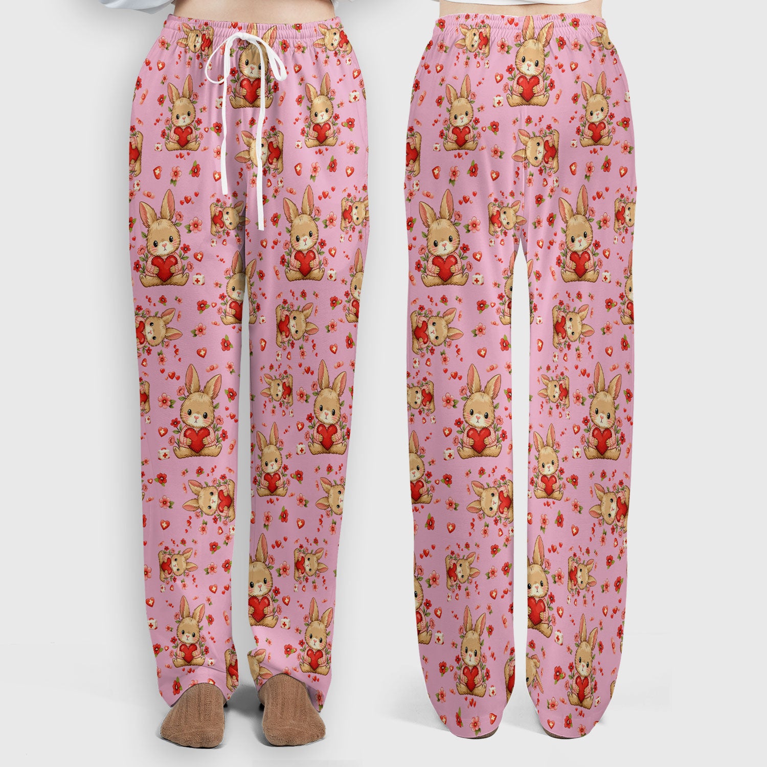 Adorable Bunny Heart Healthcare Design Scrub, Breathable Med Uniform