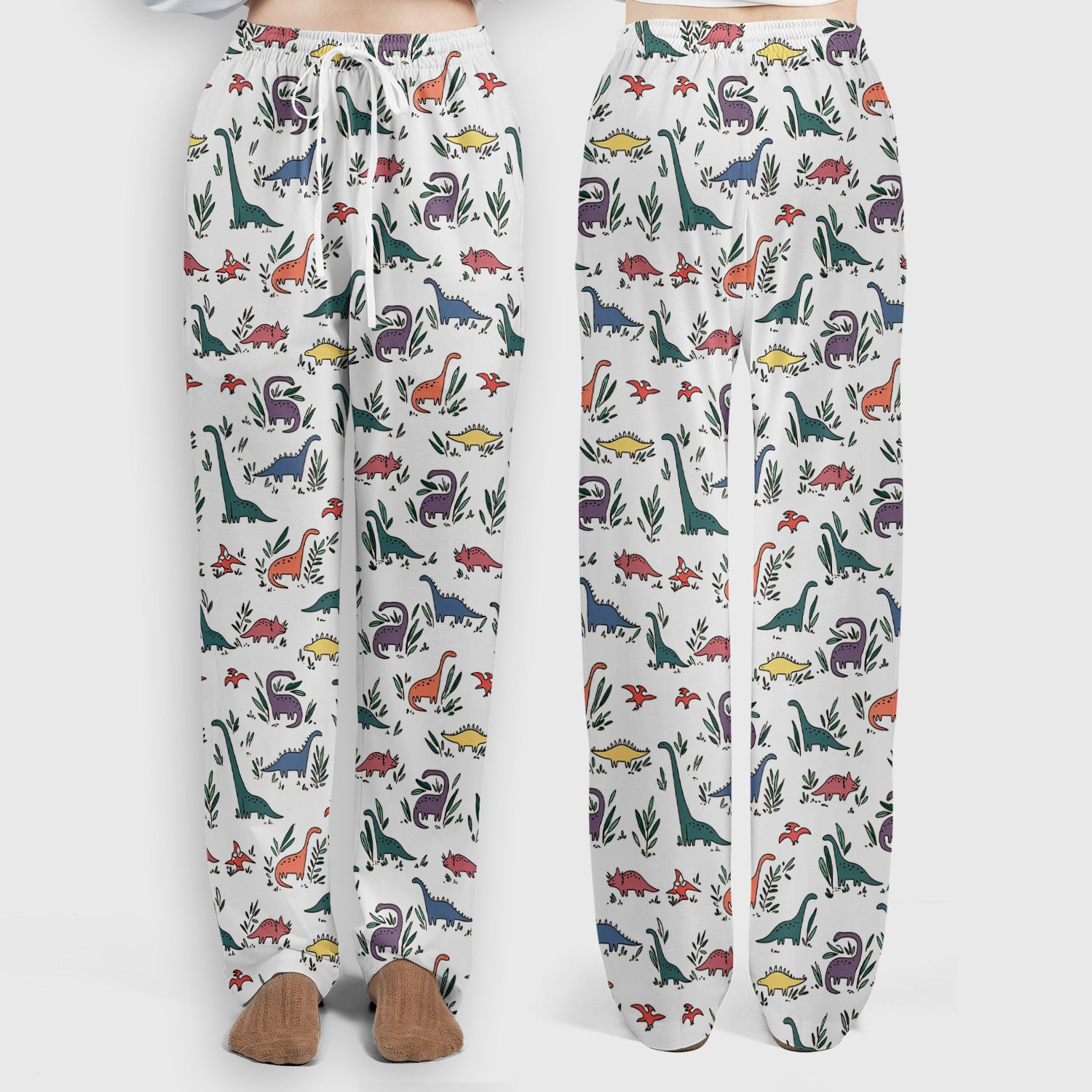 Cute Dinosaur Leafy Garden Pattern Scrub Set, Breathable Fabrics Nursing Uniform
