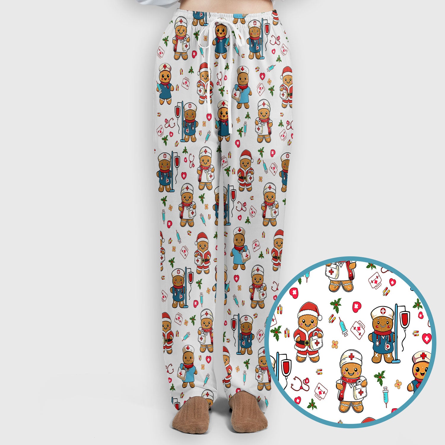 Gingerbread Nurse Scrub Pants - Santa’s Favorite Nurse Holiday Gift - Medical Uniform Set for RN LPN CNA - Funny Xmas Ugly Sweater