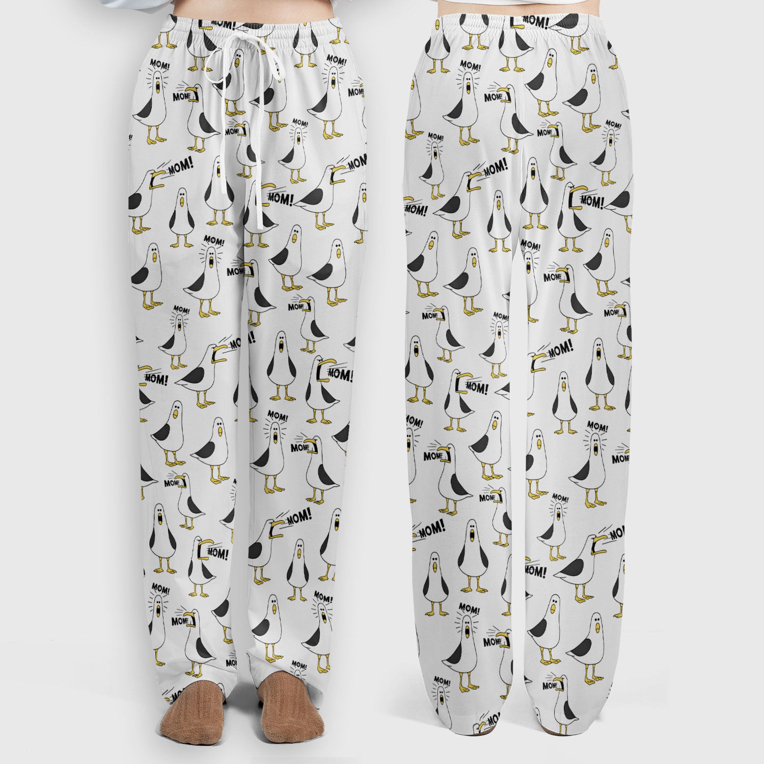 Funny Seagull Mom Seamless Pattern Scrub Set, Scrub Pants and V Neck Top