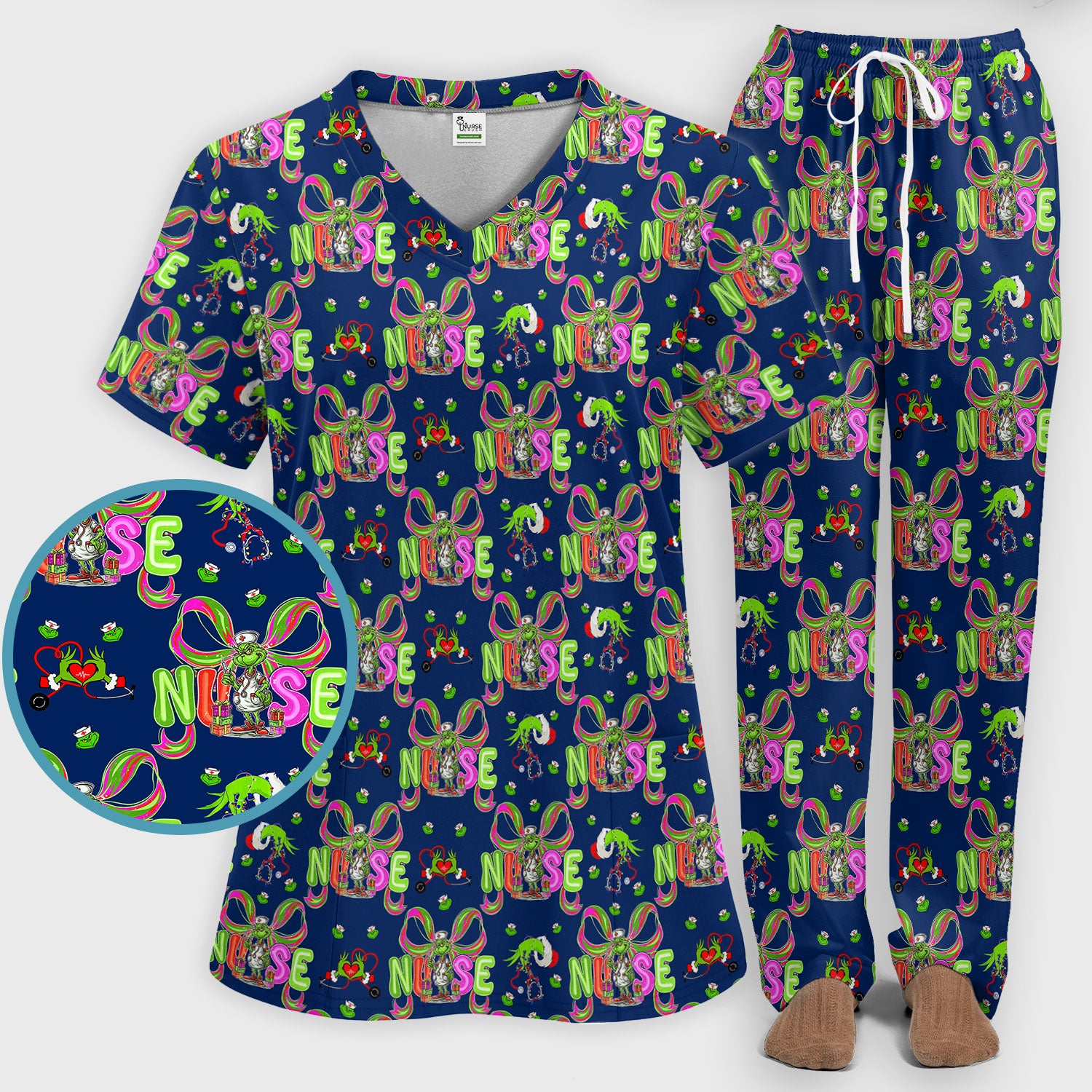Womens Christmas Scrub Pants - Funny Grinch Scrub Sets - Ew People Whoville Ugly Sweater - Holiday RN LPN CNA Gift