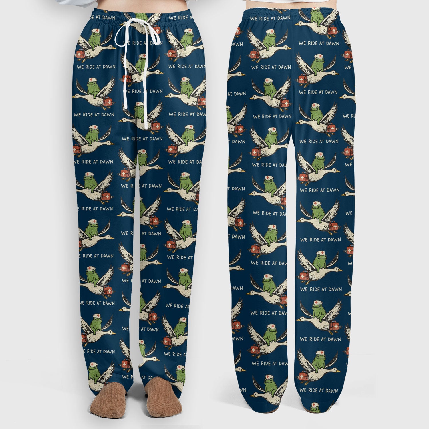 Funny Frog Riding Goose Nurse Pattern Scrub Set, Nurse Uniform Scrubs Set