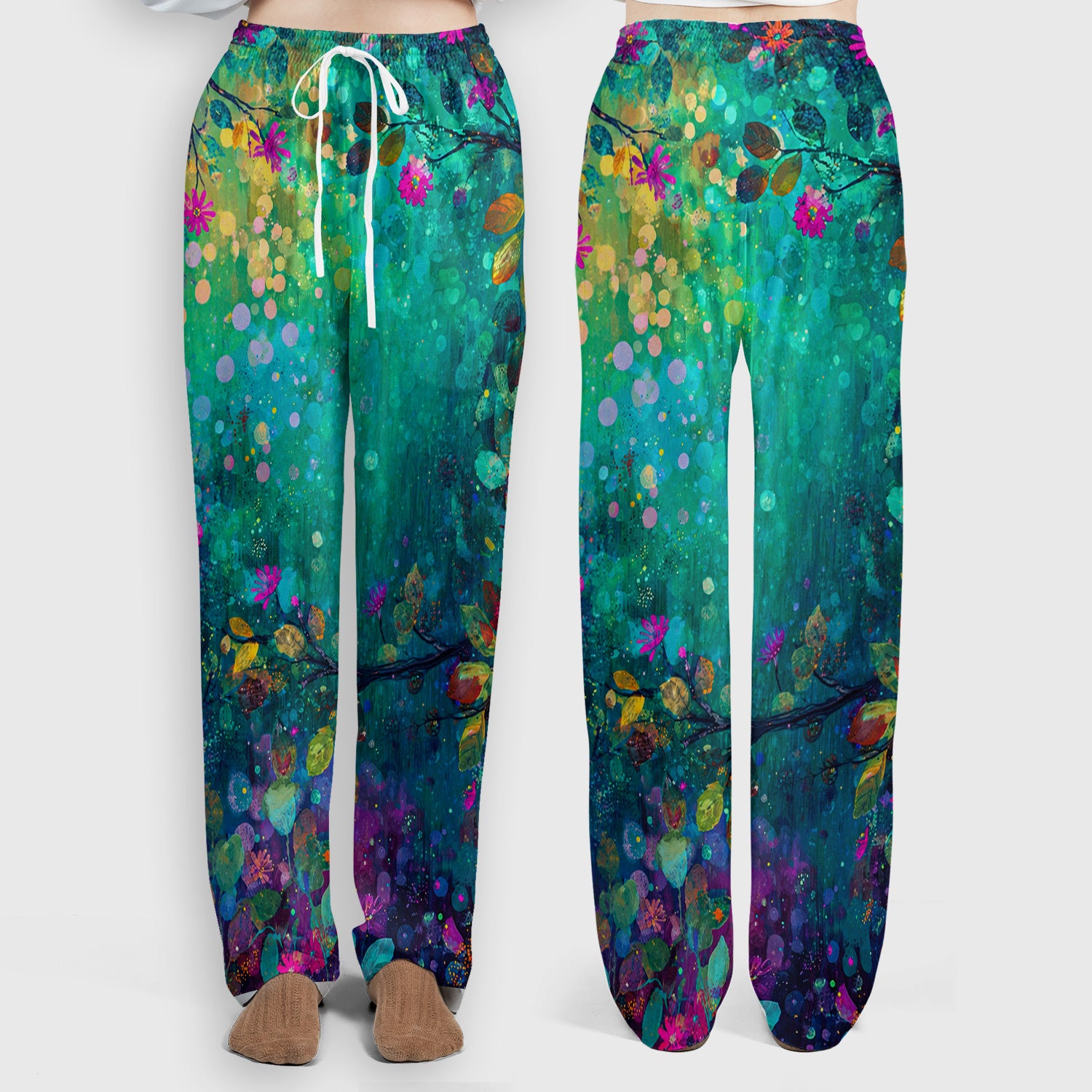 Vibrant Neon Owl Pattern, Colorful Forest Medical Scrub Set, Scrub Pants and V Neck Top