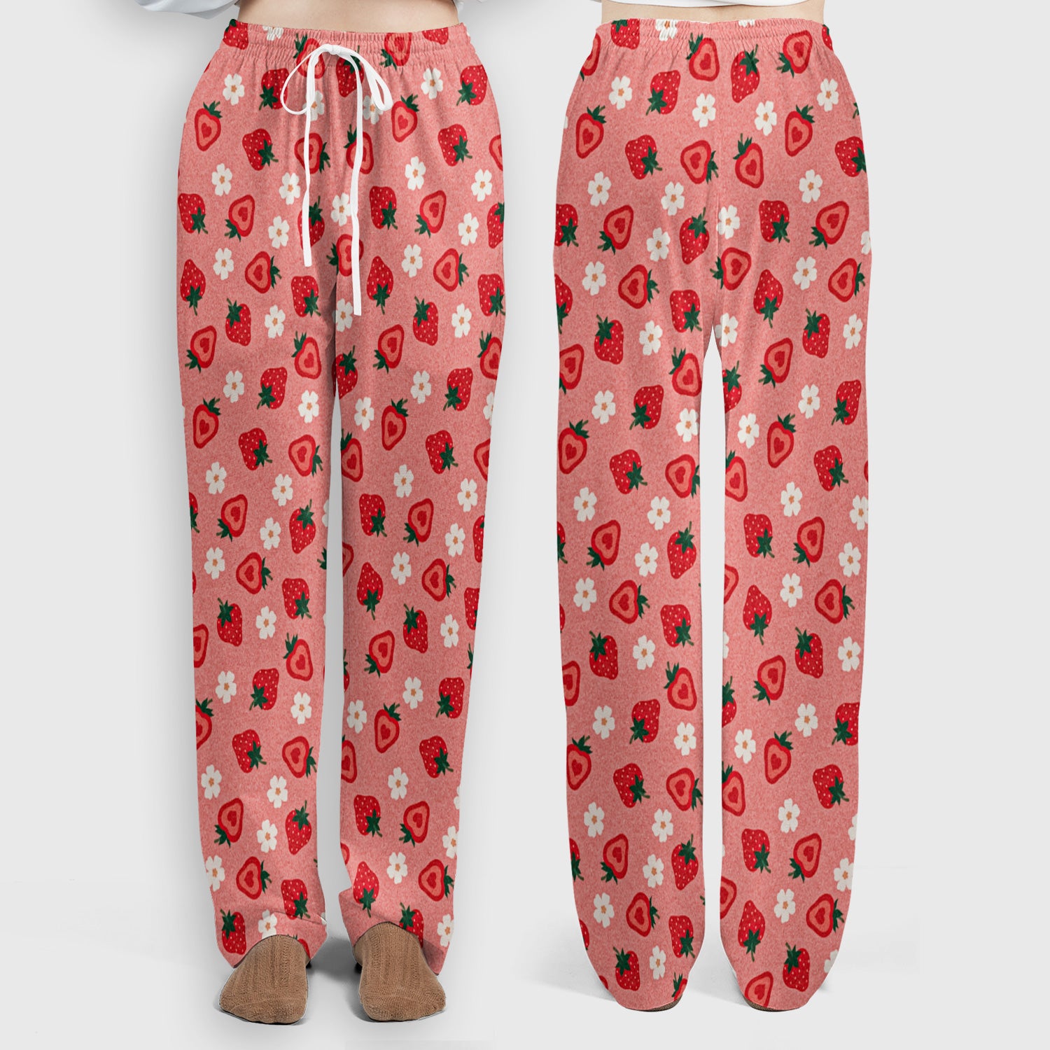 Sweet Strawberry Blossom Print Scrub Set, Women's Scrub Sets