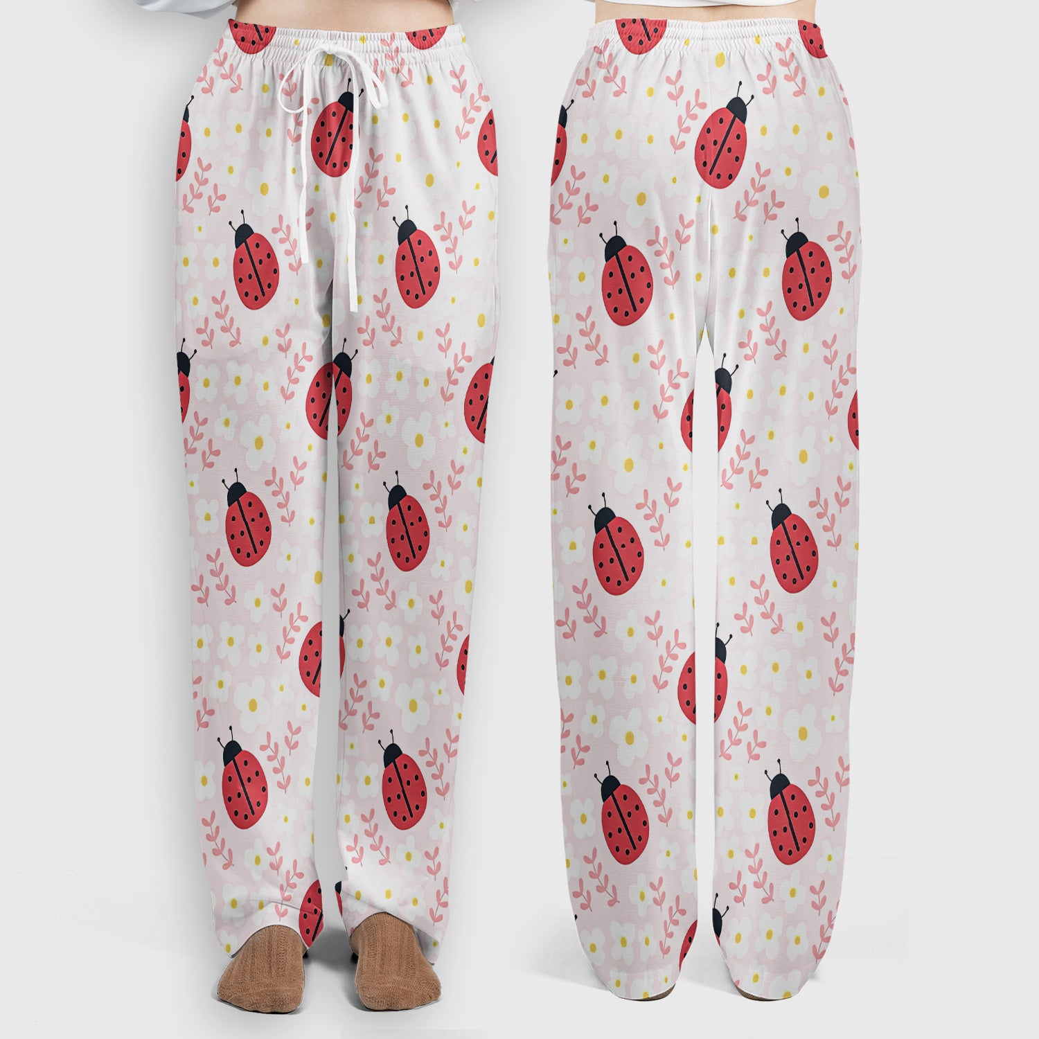 Lovely Ladybug Blossom Garden Print Scrub Set, Women's Scrub Sets