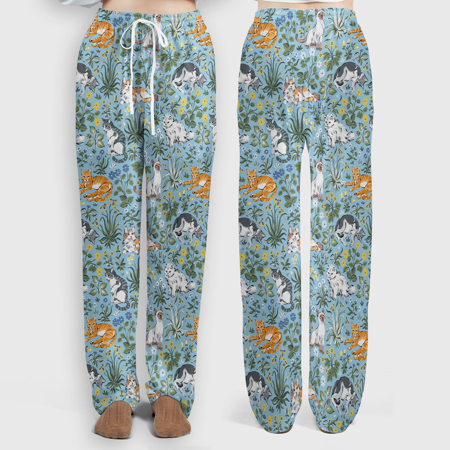 Floral Cat Garden Medical Pattern Scrub Set, Women's Scrub Sets
