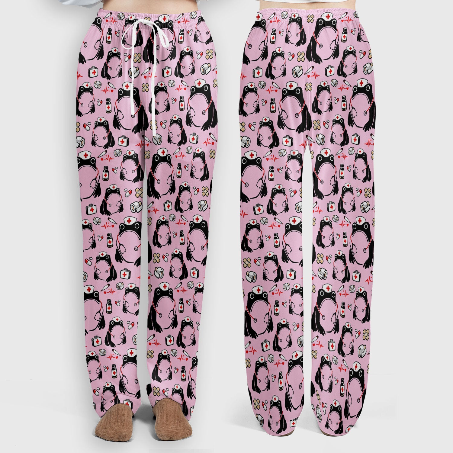 Cute Frog Nurse Medical Pattern Scrub Set, Breathable Med Uniform