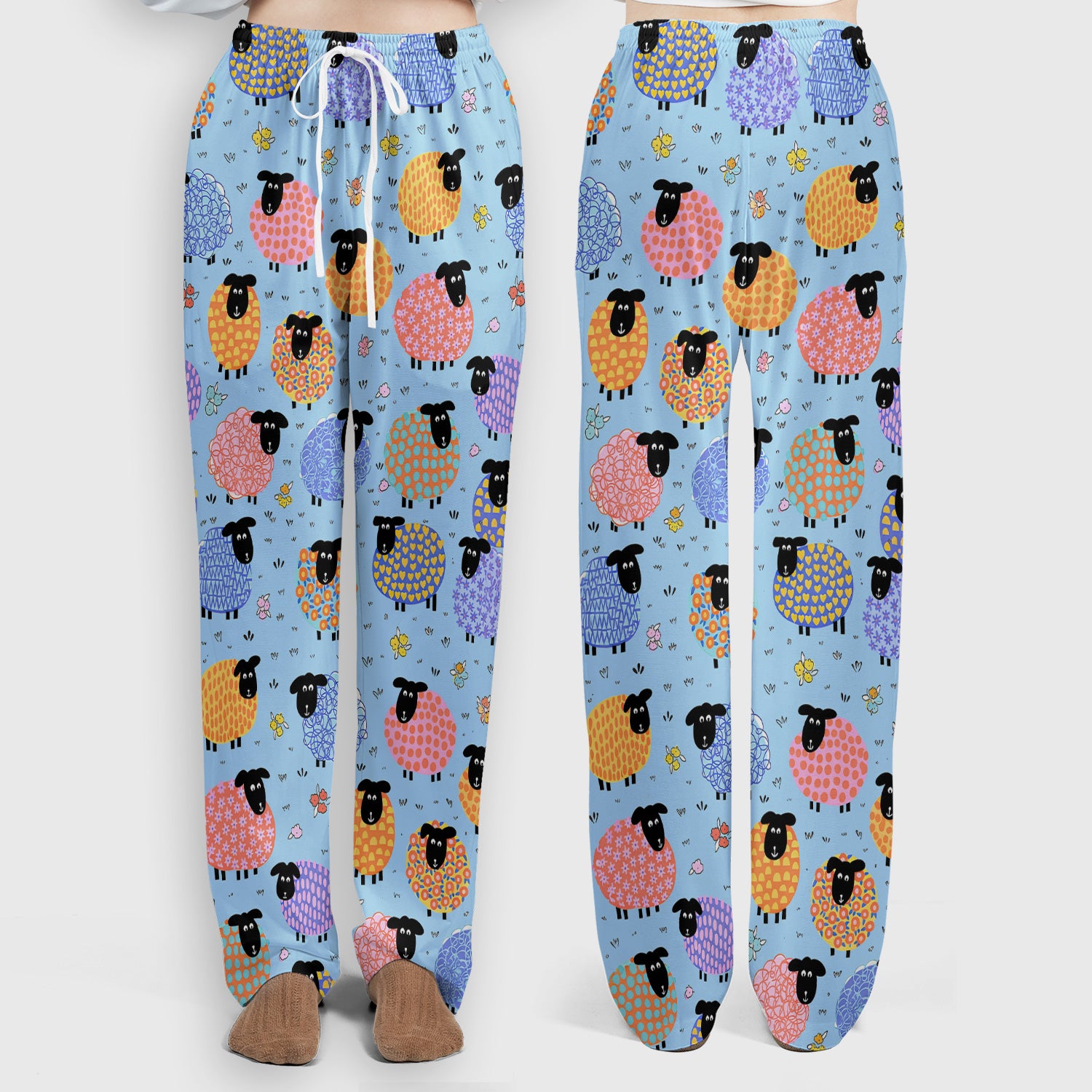 Funny Colorful Sheep Pattern Scrub Set, Scrub Pants and V Neck Top