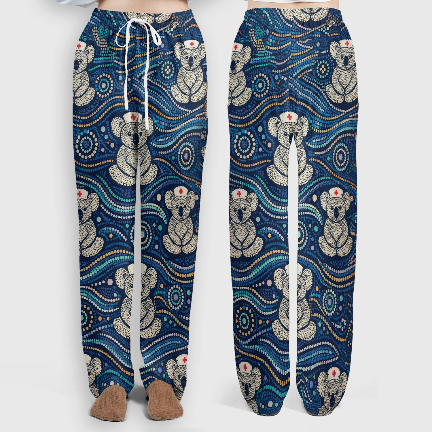 Koala Pattern Nurse Scrub Set, Aboriginal Dot Art Medical Shirt For Women, Breathable Fabrics Nursing Uniform