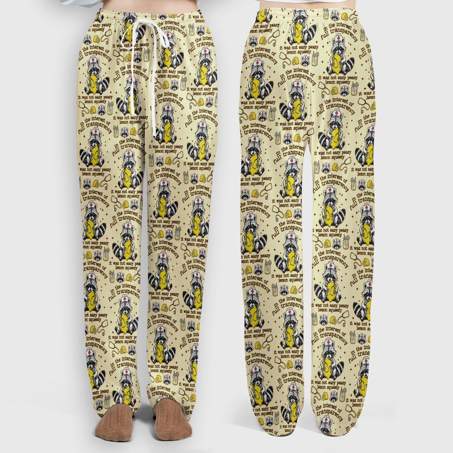Raccoon Lemon Quote Medical Humor Pattern Scrub Set, Breathable Med Uniform