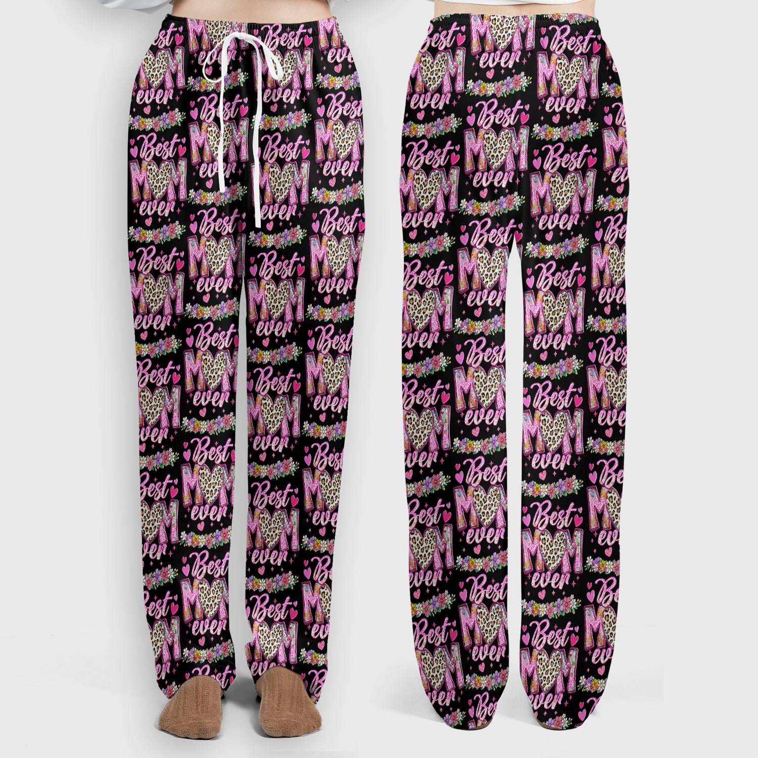 Best Mom Ever Leopard Heart Floral Pattern Scrub Set, Nurse Uniform Scrubs Set
