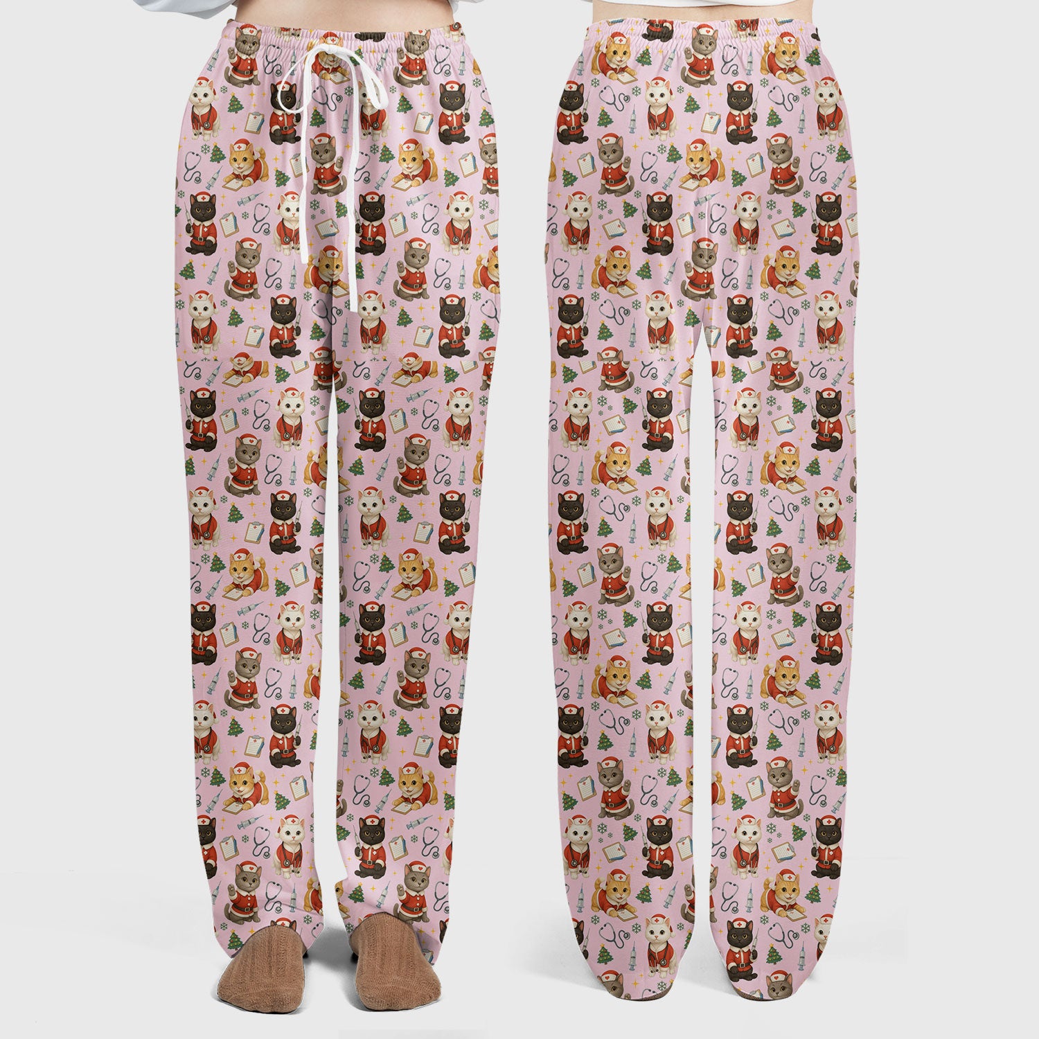 Christmas Nurse Scrub Set for Women - Cute Dog Cat Pattern Scrub Top and Pants - Funny Holiday Nursing Outfit Gift for RN LPN CNA