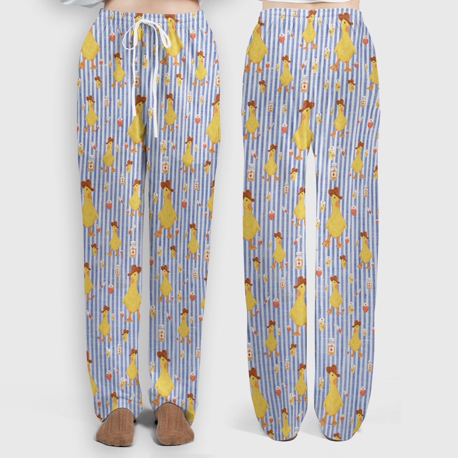 Cowboy Ducktor Vertical Stripe Pattern Scrub Set, Breathable Med Uniform