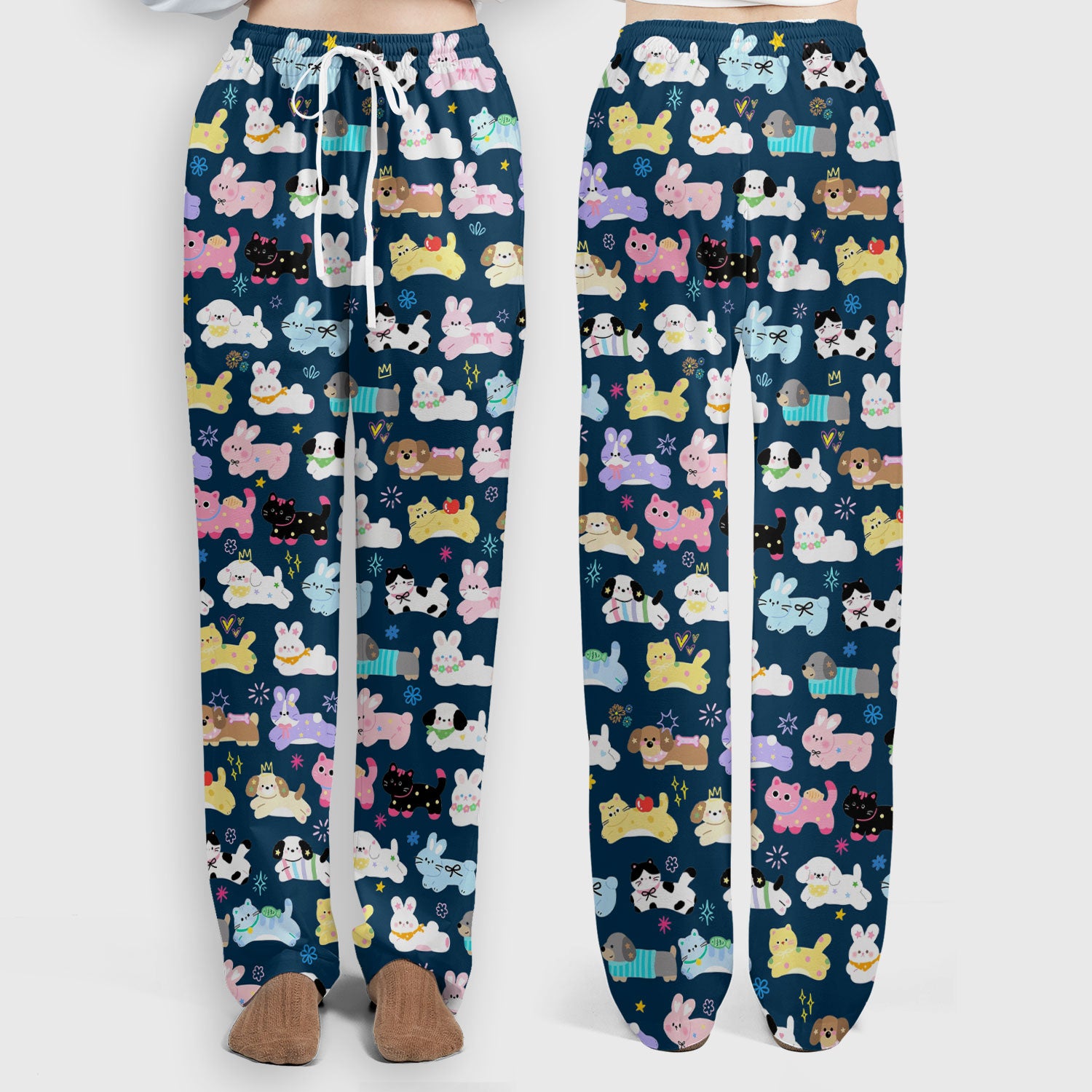 Cute Kawaii Animal Pattern Scrub Set, Scrub Pants and V Neck Top