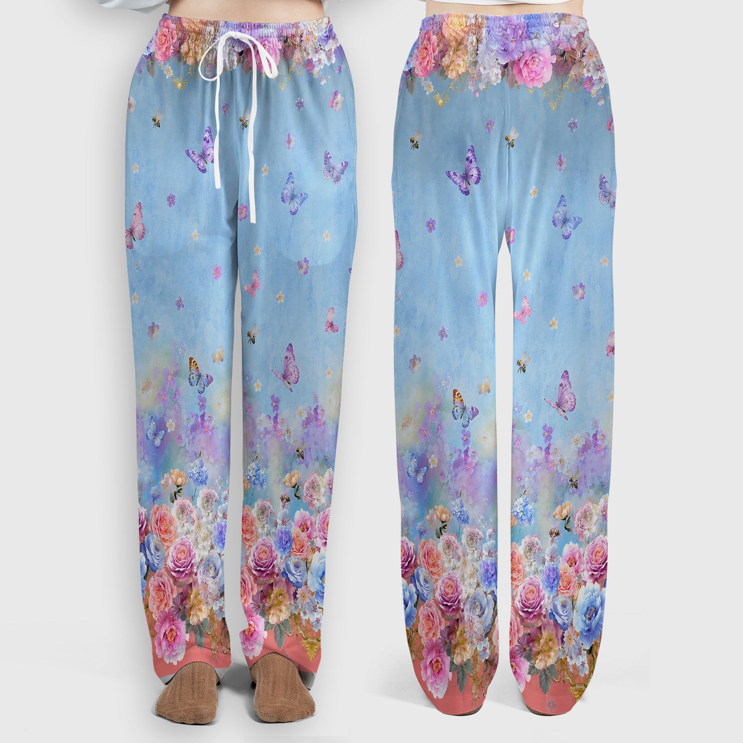 Pastel Flower Garden Print Scrub Set, Scrub Pants and V Neck Top