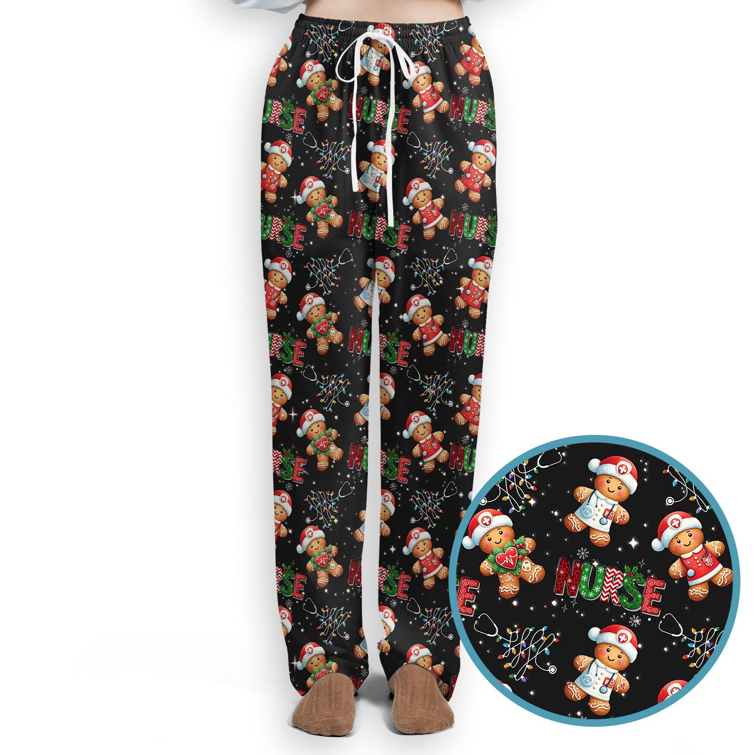 Christmas Gingerbread Women's Scrub Sets - Comfortable Scrubs for Nurses - Xmas Scrub Pants and V Neck Top for Her