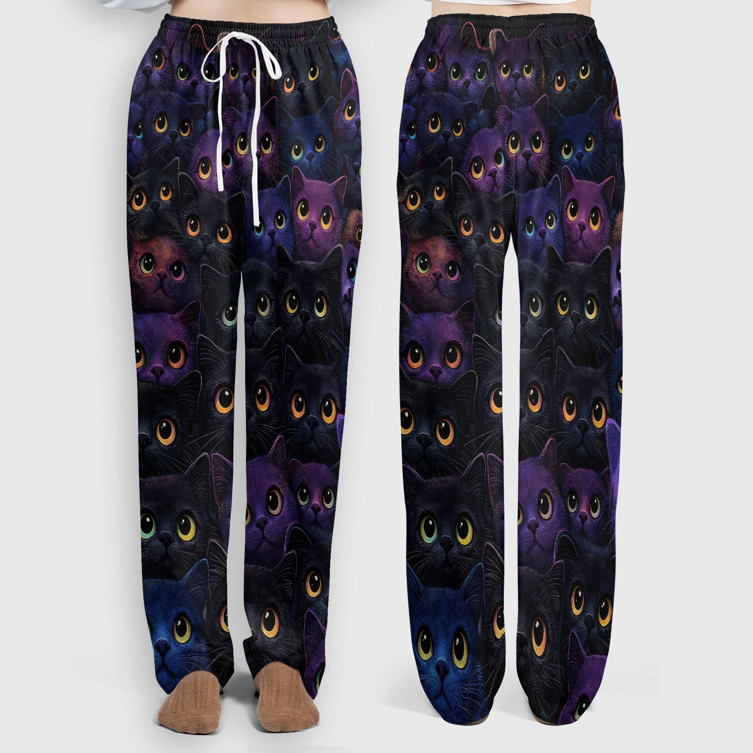 Cute Colorful Cat Eyes Pattern Scrub Set for Nurses, Scrub Pants and V Neck Top, Breathable Med Uniform