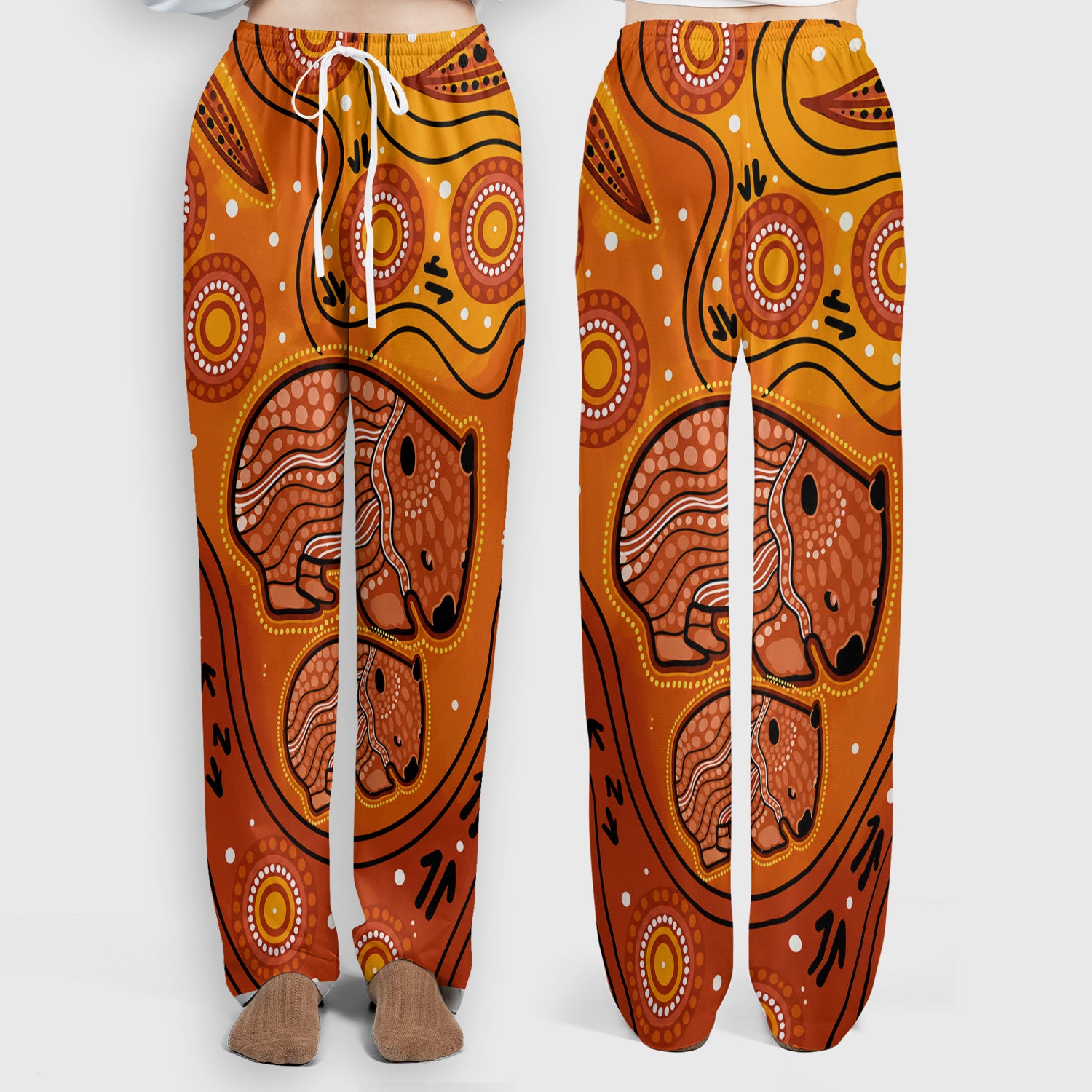Australian Aboriginal Wombat Family Art Pattern Scrub Set, Scrub Pants and V Neck Top