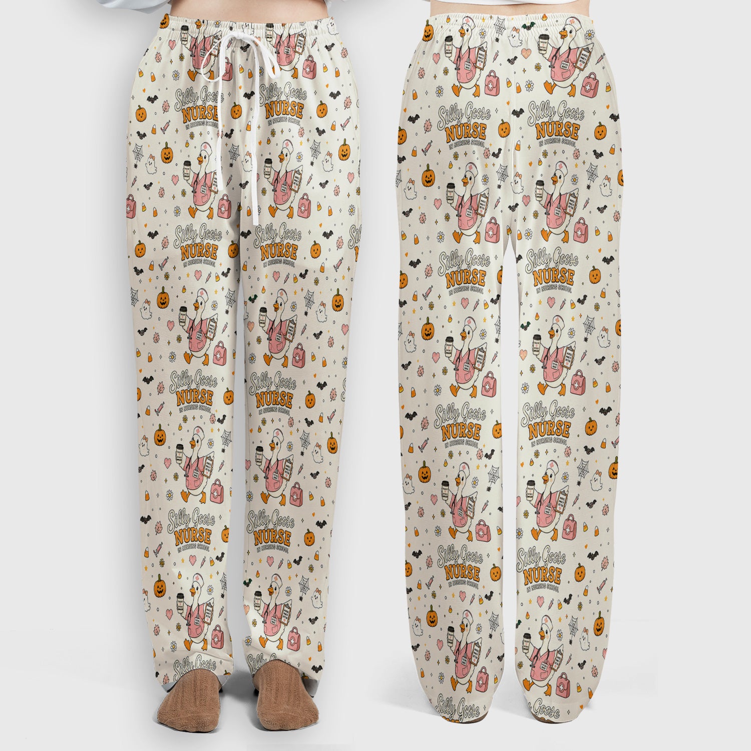 Funny Halloween Silly Goose Pattern Scrub Set, Scrub Pants and V Neck Top