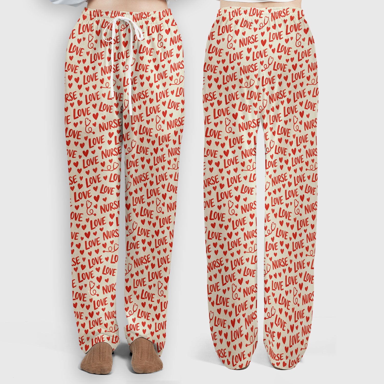 Valentine Pattern Scrub Set, Love Heart Medical Nurse Scrub Shirt, Breathable Fabrics Nursing Uniform