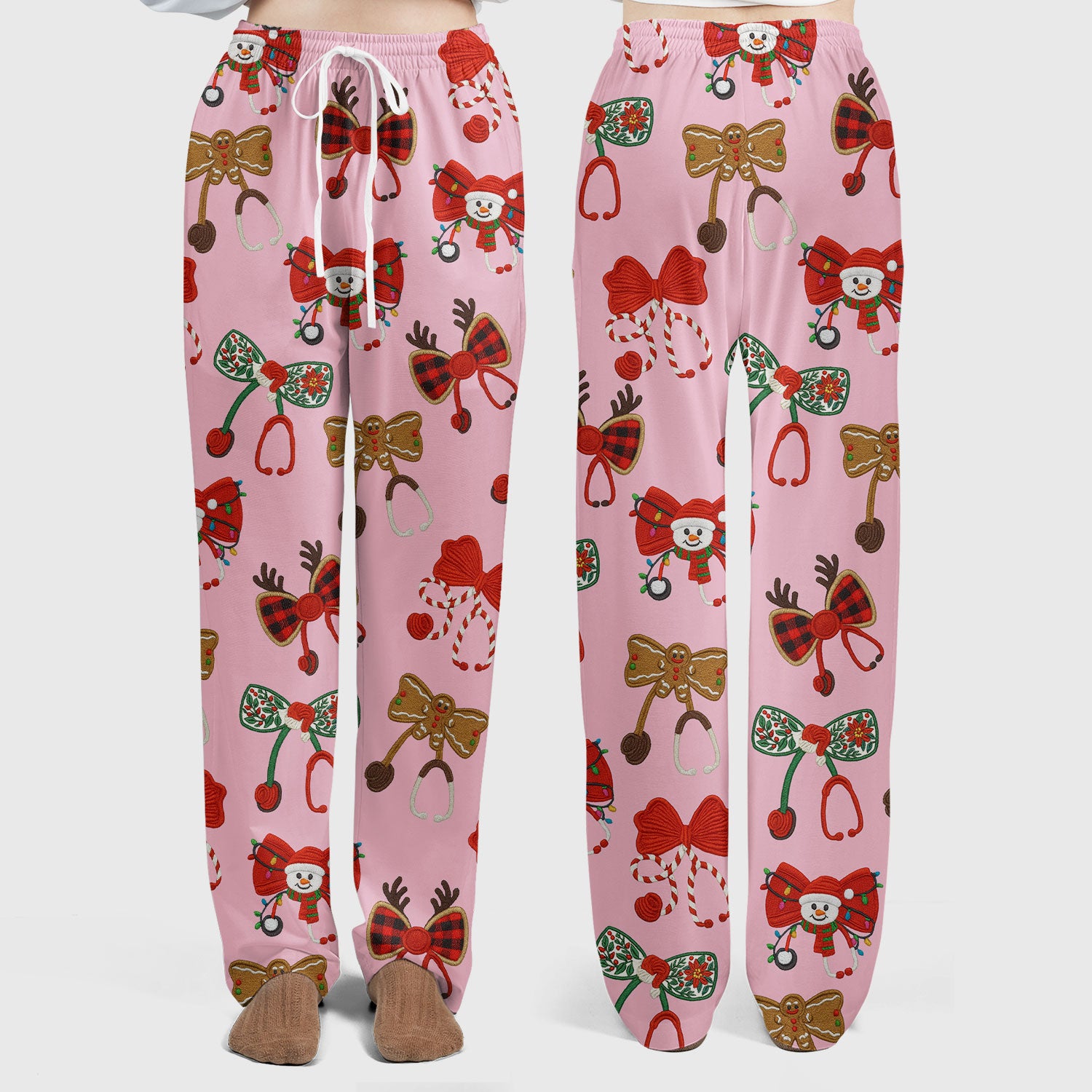 Christmas Stethoscope Bow Nurse Scrub Set, Xmas Pattern Scrub Shirt, Holiday Nursing Uniform