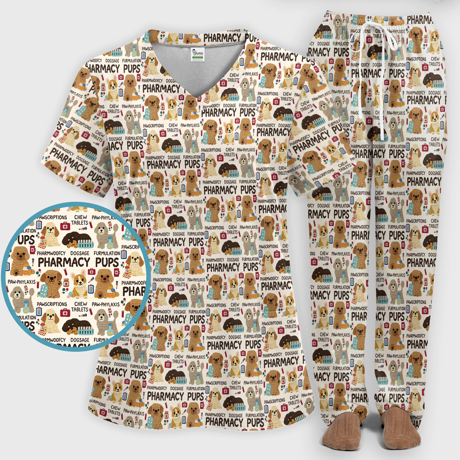 Pharmacy Pups Scrub Set for Women - Cute Dog Medical Uniform for Pharmacists & Vet Techs - Fun Pharmacy Nursing Gift