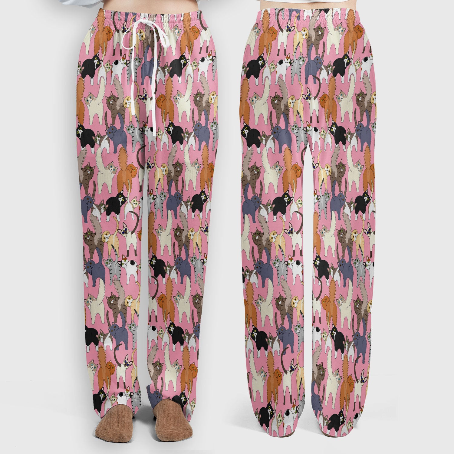 Whimsical Multicolor Cat Cartoon Pattern Scrub Set, Breathable Med Uniform