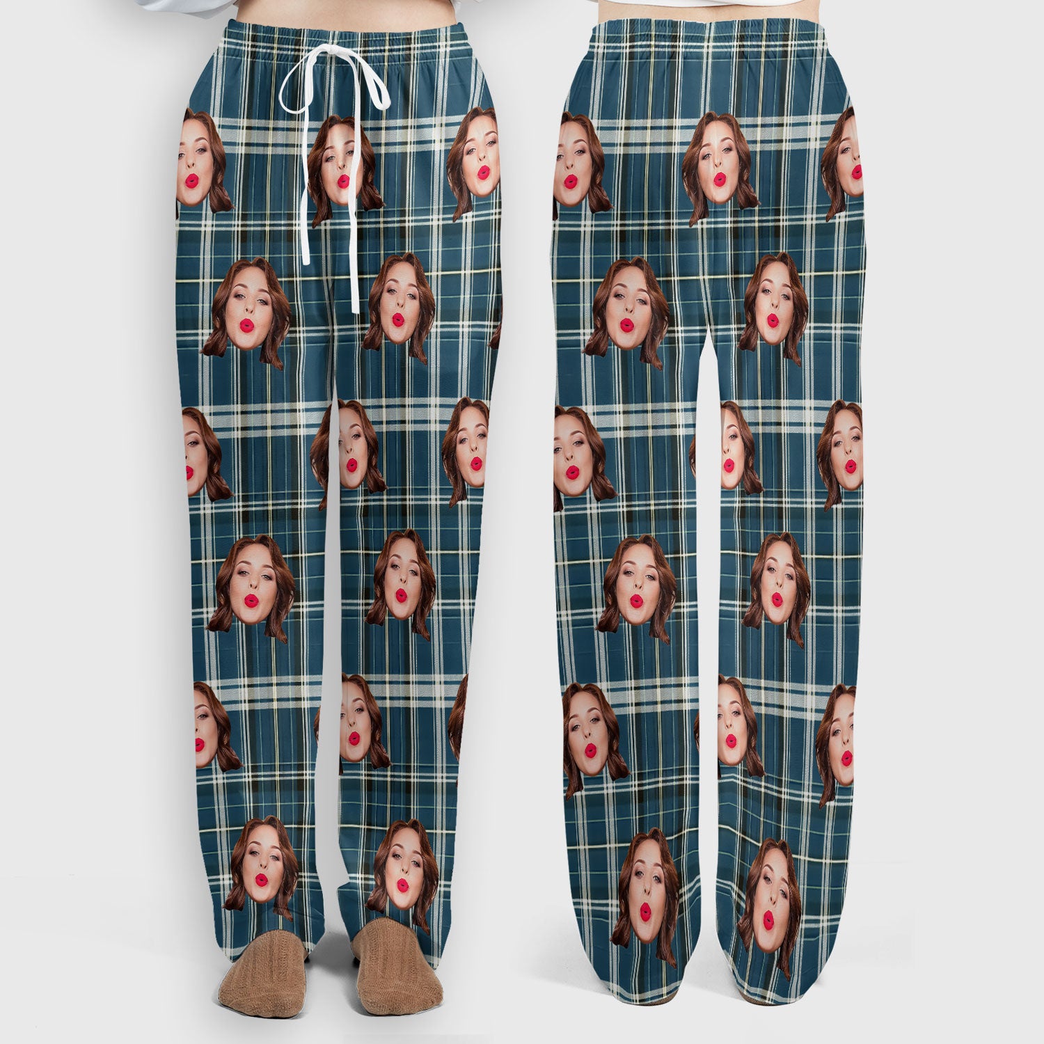 Personalized Funny Face Plaid Scrub Set, Custom Photo Pattern Medical Uniform For Nurses, Breathable Fabrics Nursing Uniform