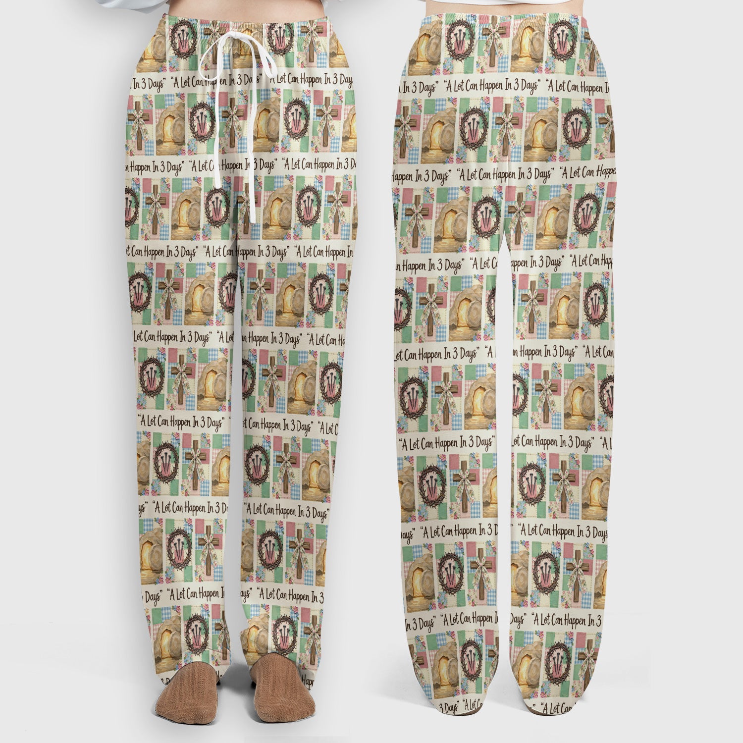 Christian Easter Cross Print Scrub Set, Scrub Pants and V Neck Top
