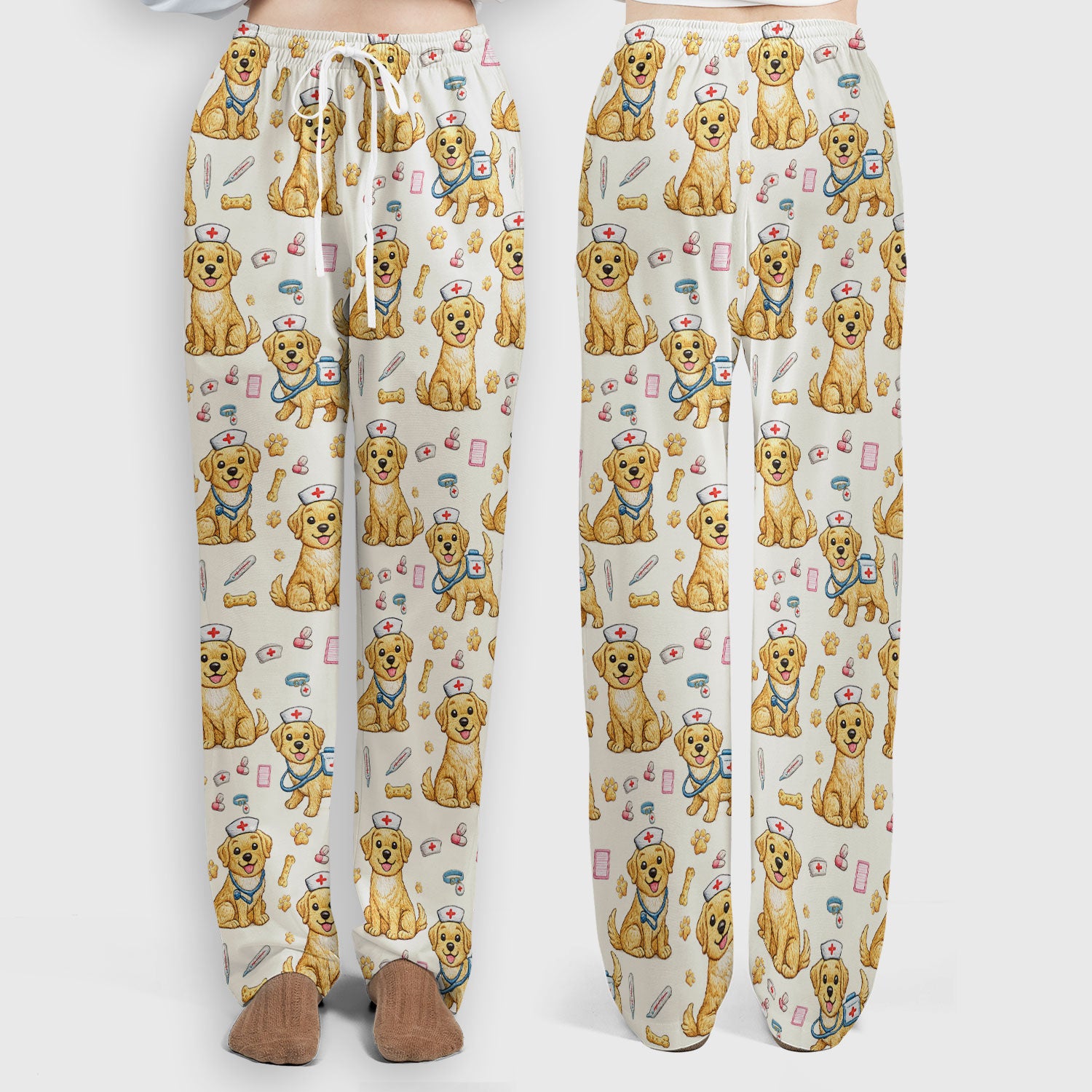 Cute Puppy Nurse Medical Print Women’s Scrub Set, Scrub Pants and V Neck Top