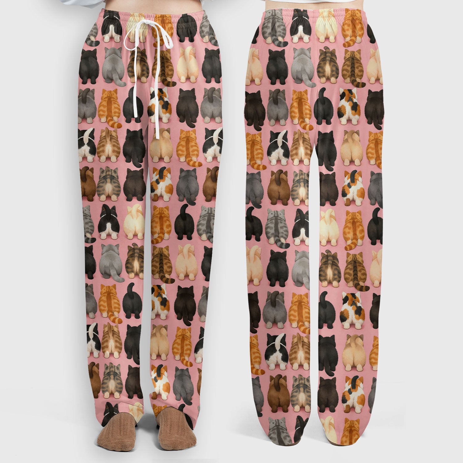 Cute Cats Back View Pattern Scrubs Sets, Scrub Pants and V Neck Top