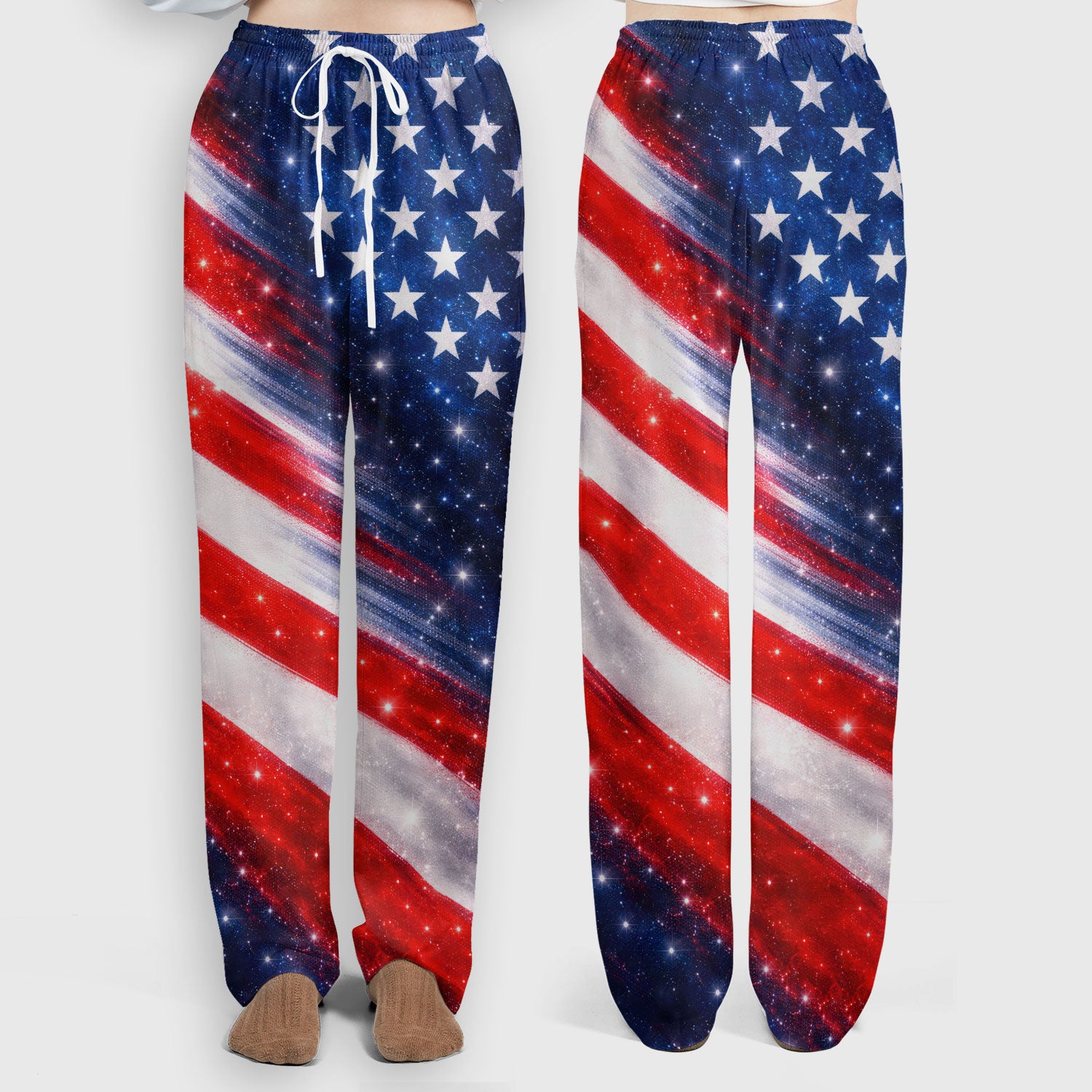 USA Flag Glitter Butterfly Rhinestone Pattern Scrub Sets, Breathable Med Uniform