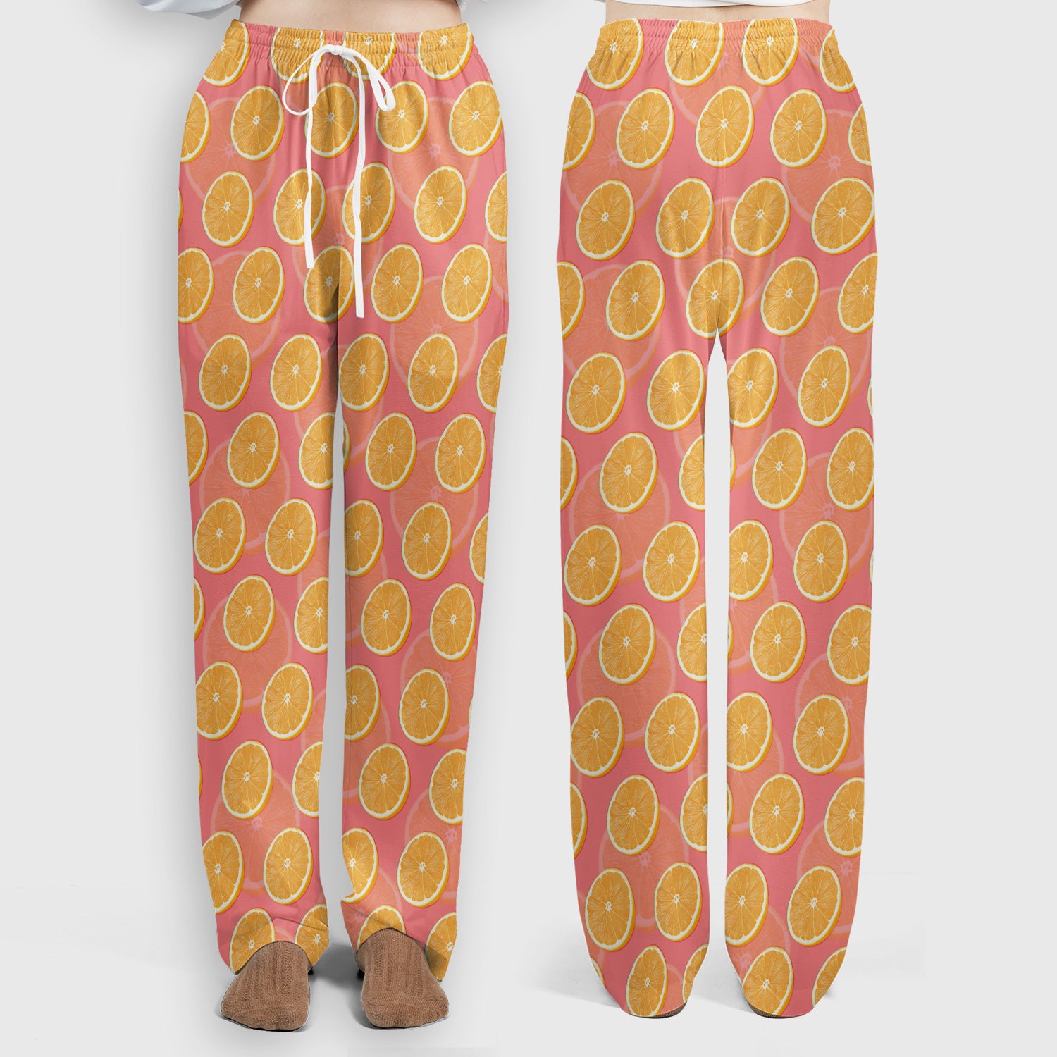 Fresh Orange Slice Pattern Scrub Set, Scrub Pants and V Neck Top