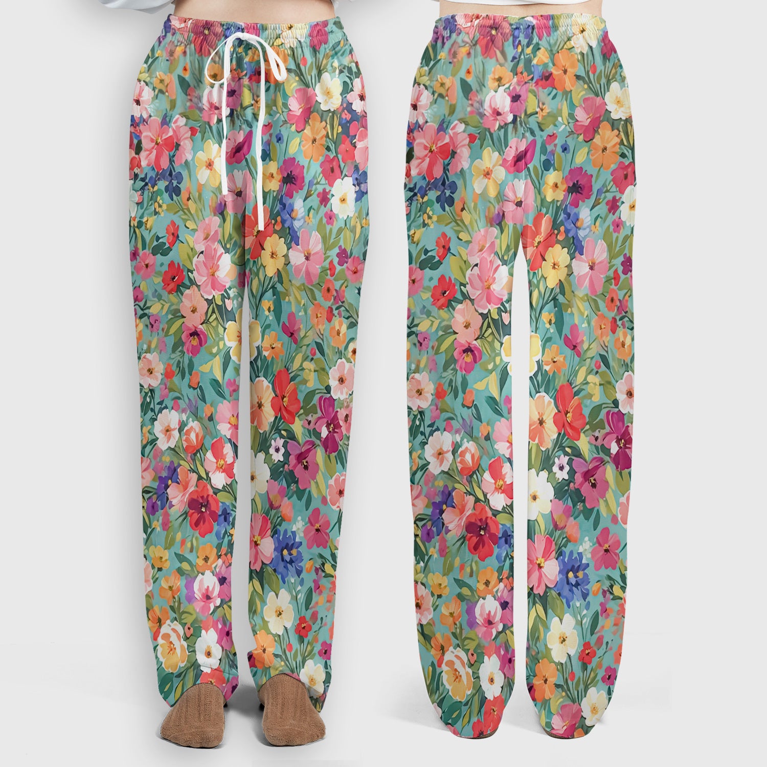 Colorful Wildflower Garden Bloom Scrub Set, Scrub Pants and V Neck Top